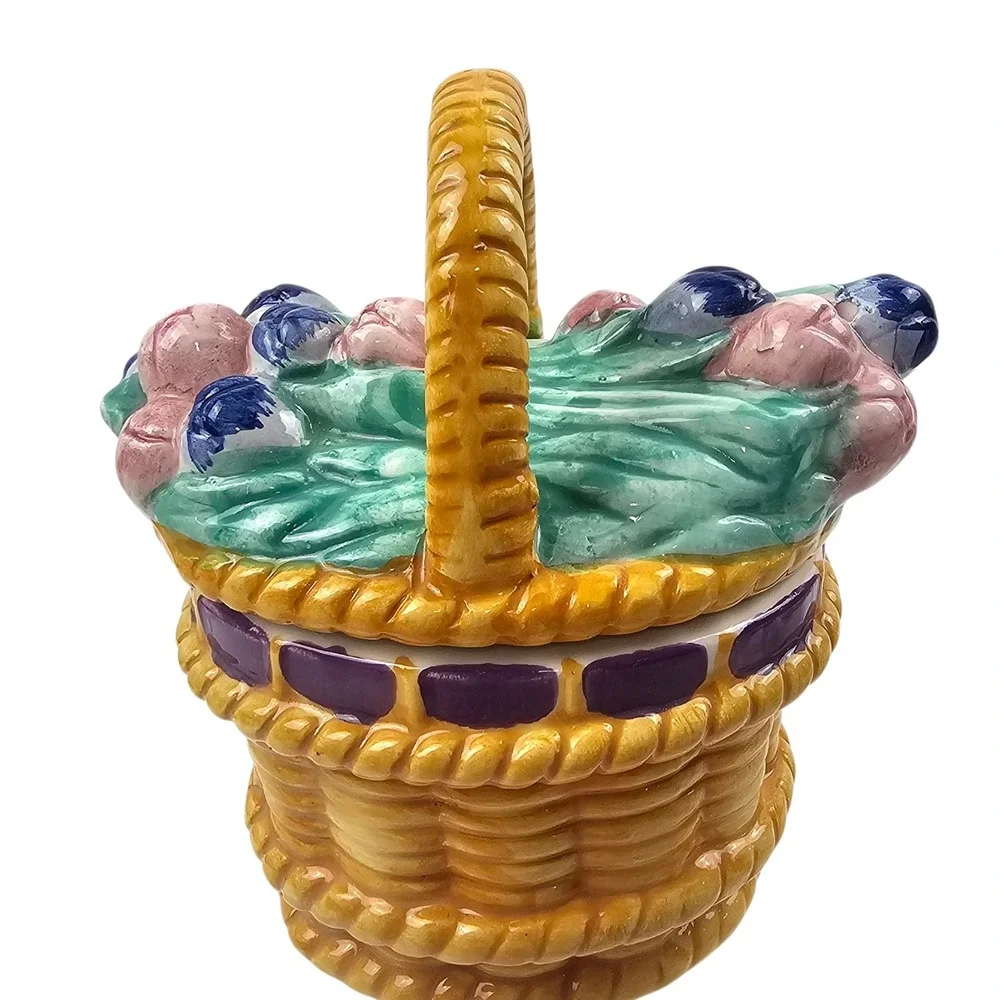 Ceramic Flower Basket Salt and Pepper Shakers Set with Floral Saucer Plate